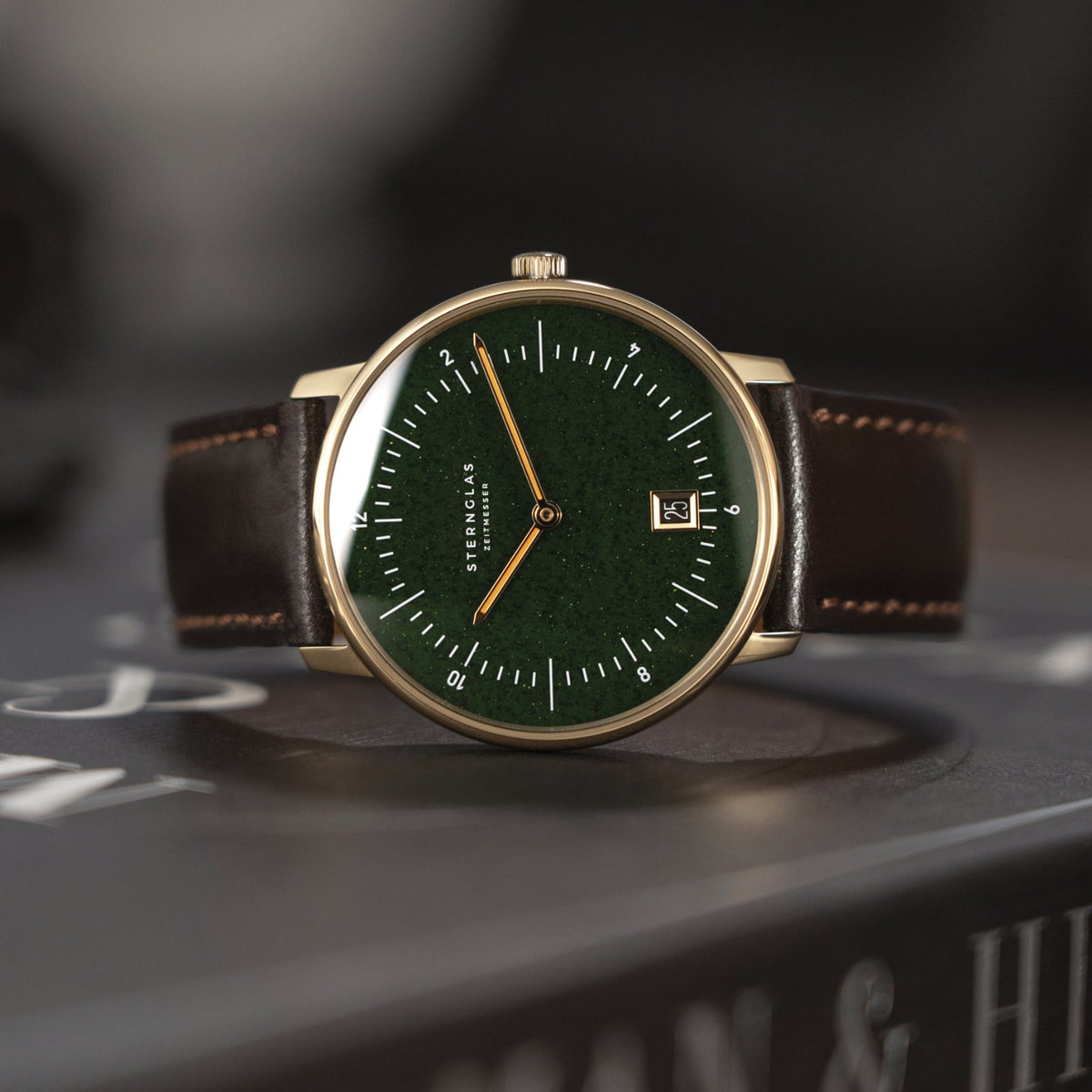 Sternglas "Naos Edition Aventurine" Quartz Watch in Gold-Tone, Dark Green Aventurine Dial