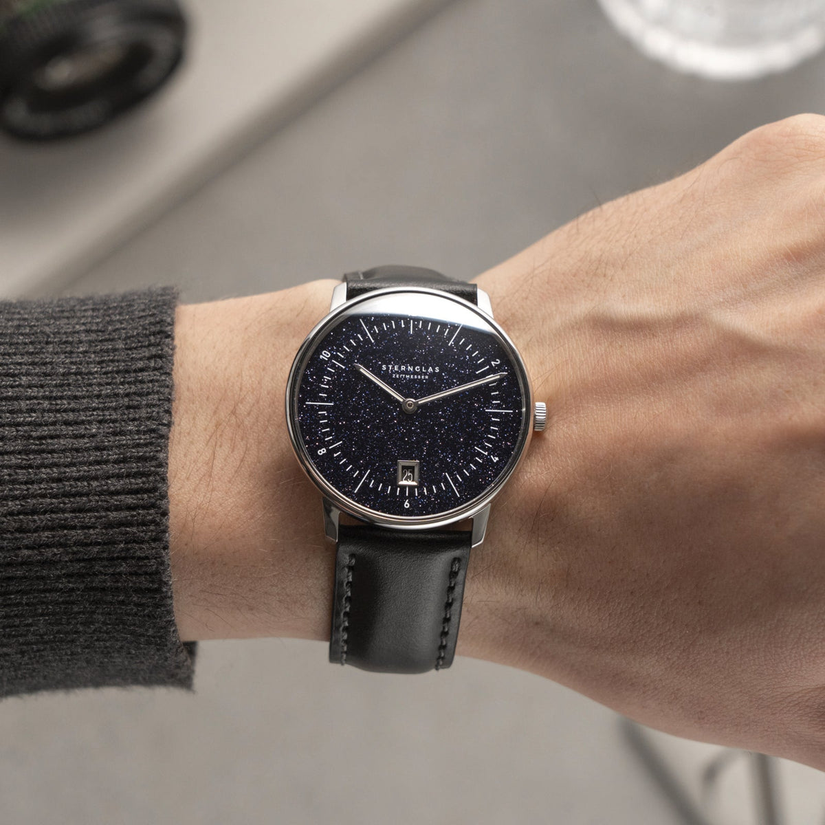Sternglas "Naos Edition Aventurine" Quartz Watch in Steel, Dark Blue Aventurine Dial