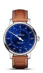 MeisterSinger "Perigraph" 38mm Single-Hand Automatic in SS, Sunburst Blue Dial