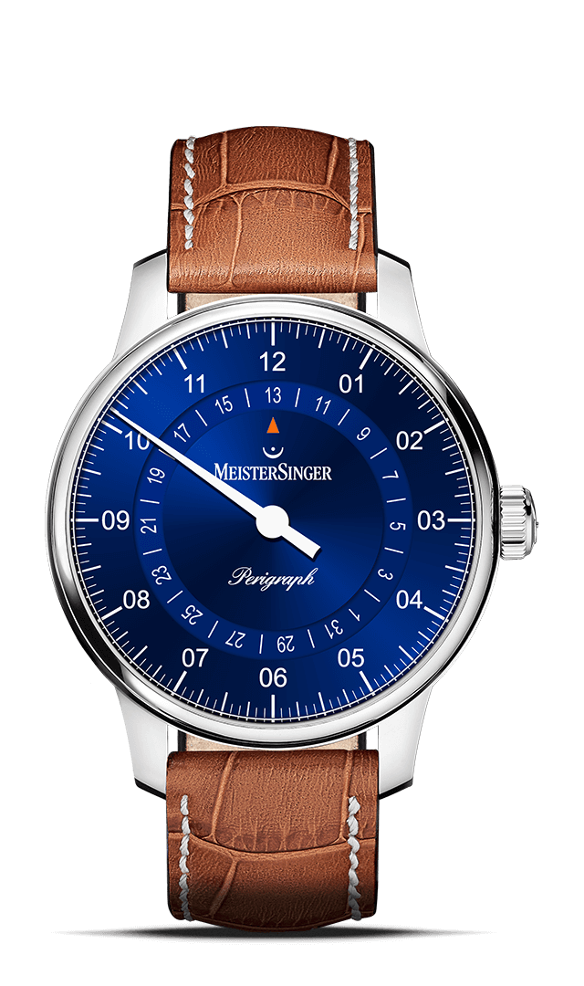 MeisterSinger "Perigraph" 38mm Single-Hand Automatic in SS, Sunburst Blue Dial