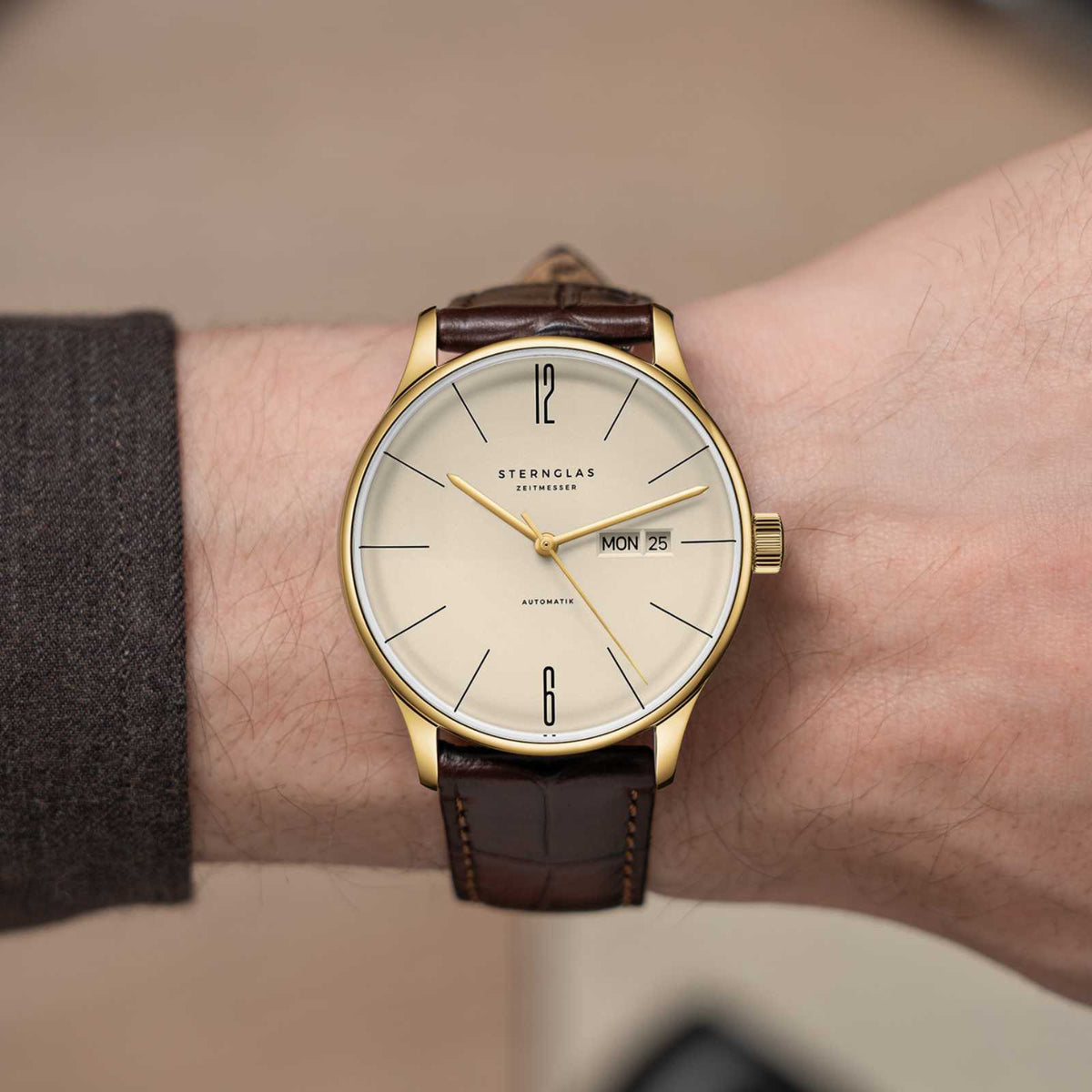 Sternglas "Berlin Automatic" Watch in Gold-Tone Steel, Sepia Dial