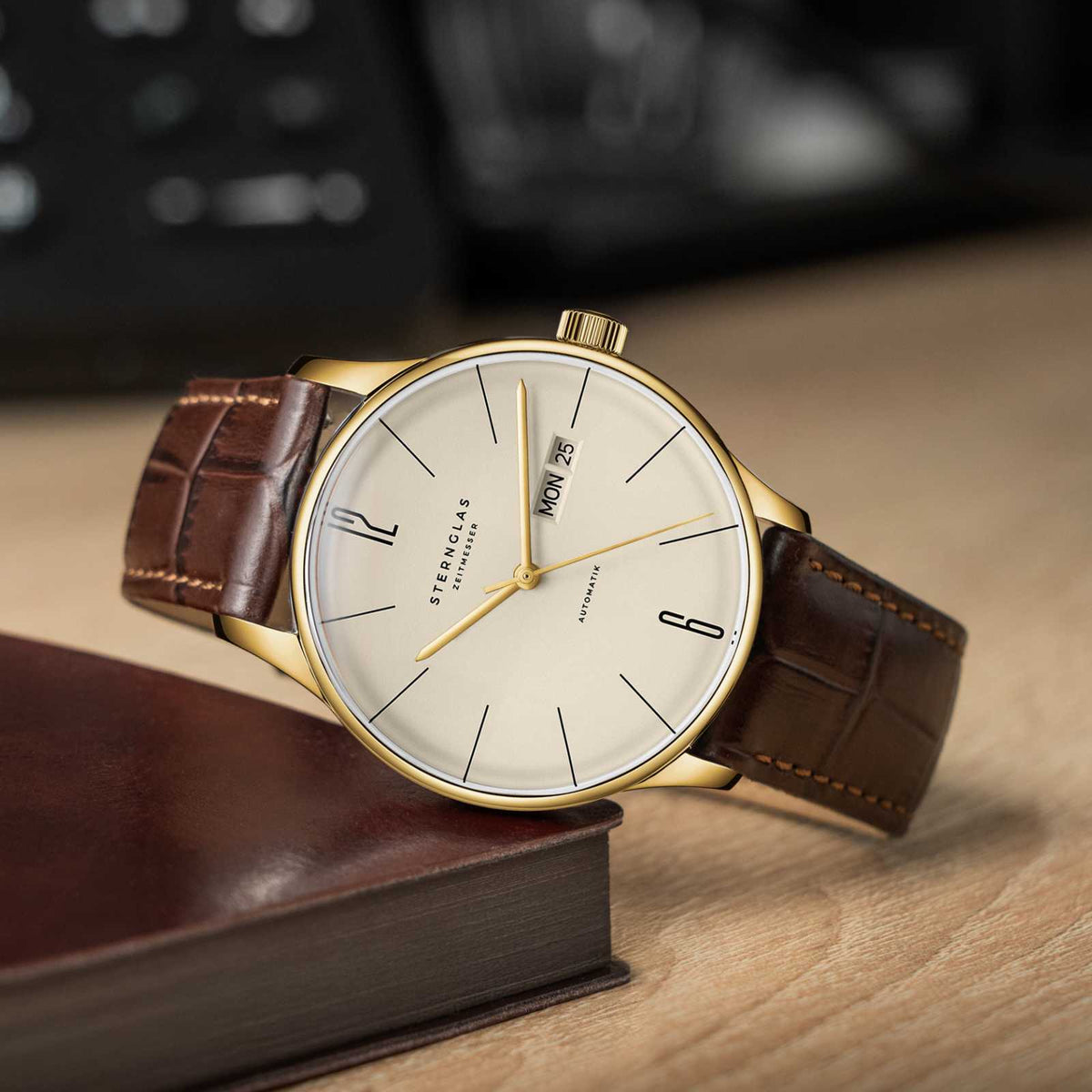 Sternglas "Berlin Automatic" Watch in Gold-Tone Steel, Sepia Dial