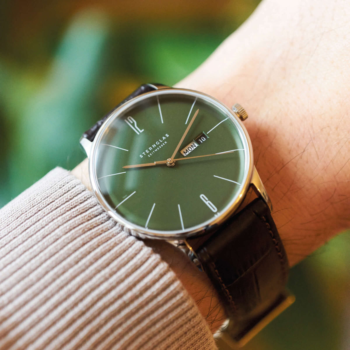 Sternglas "Berlin" Quartz Watch in Stainless Steel, Olive Green Dial