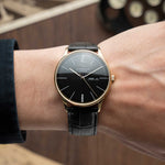 Sternglas "Berlin" Quartz Watch in Gold-Tone Steel, Piano Black Dial