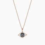 Blue, White and Black Diamond Evil Eye Pendant in 14K Rose Gold, 0.34 ctw