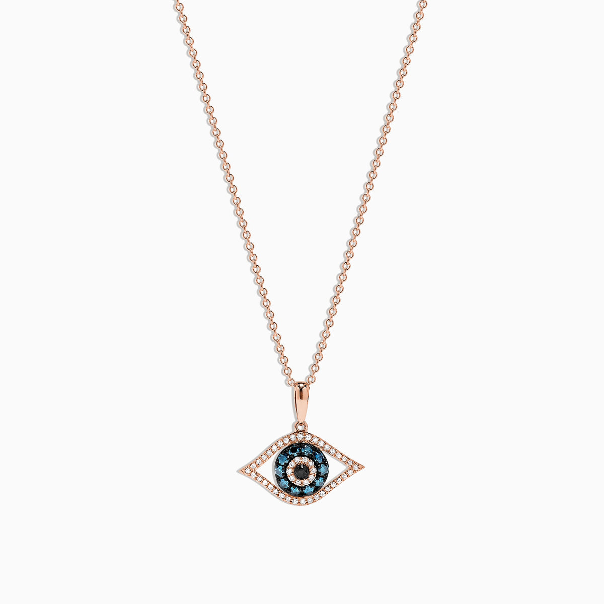 Blue, White and Black Diamond Evil Eye Pendant in 14K Rose Gold, 0.34 ctw