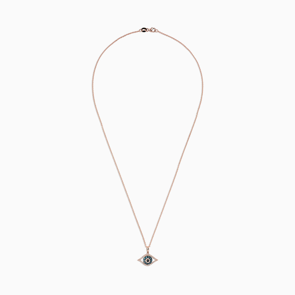Blue, White and Black Diamond Evil Eye Pendant in 14K Rose Gold, 0.34 ctw view 2