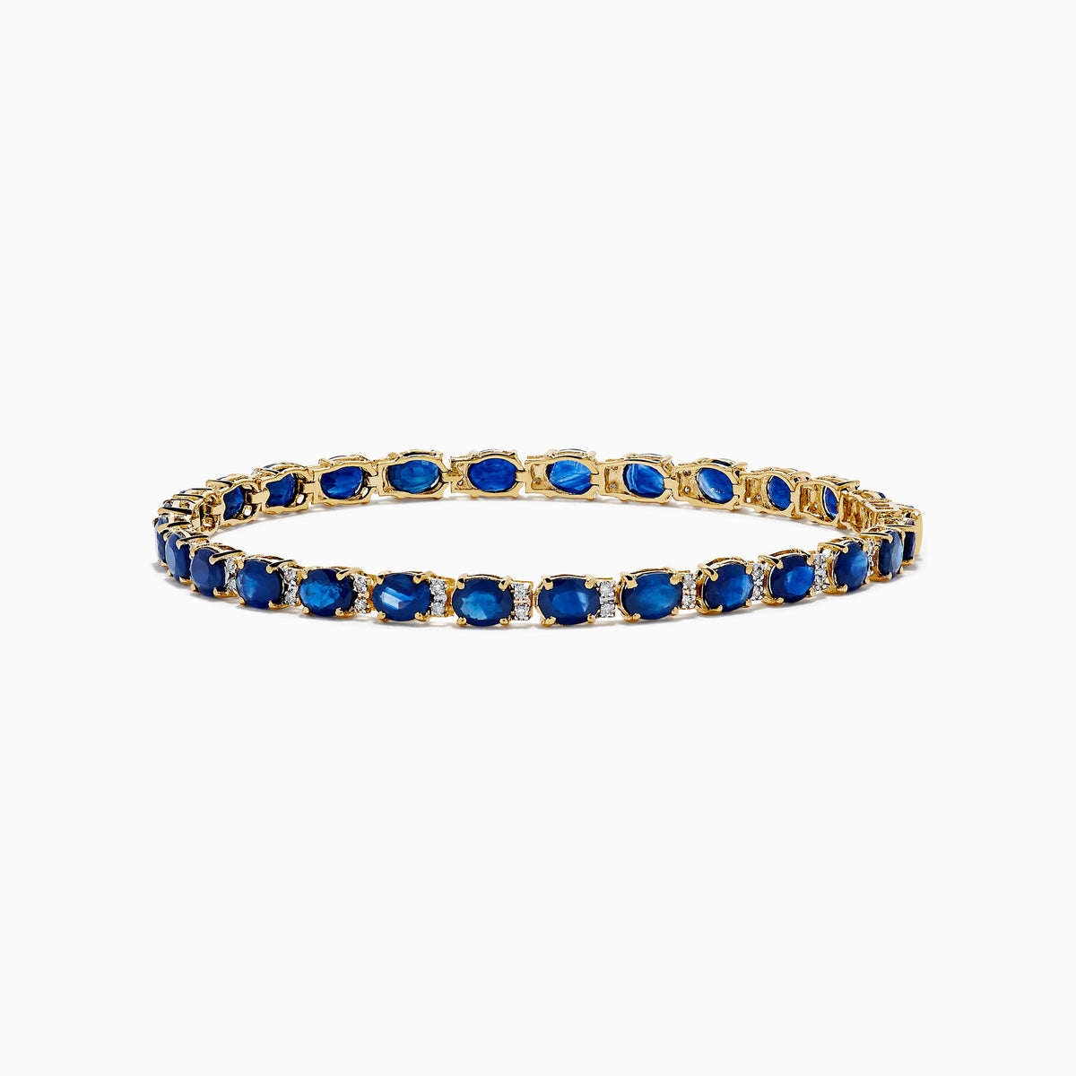 Oval Blue Sapphire and Diamond Tennis Bracelet in 14K Yellow Gold