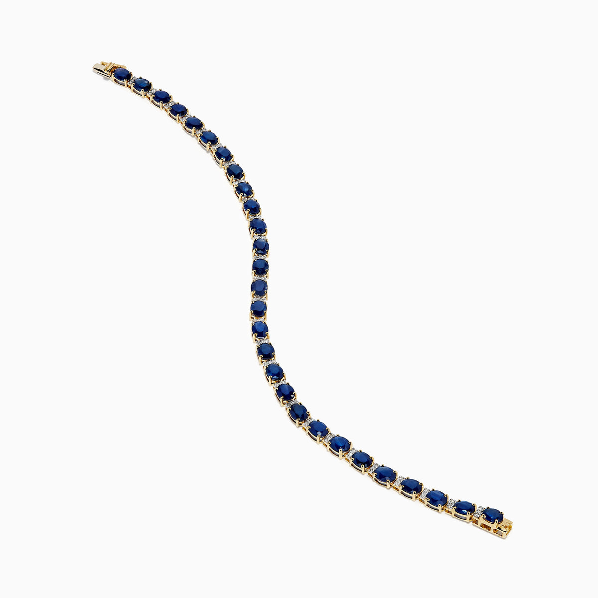 Oval Blue Sapphire and Diamond Tennis Bracelet in 14K Yellow Gold view 2