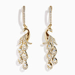 Diamond Peacock Drop Earrings in 14K Yellow Gold