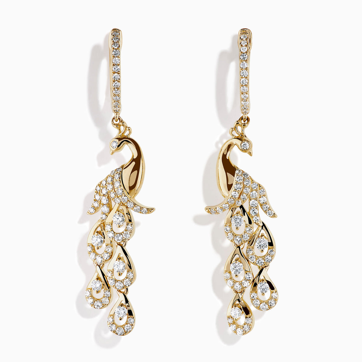 Diamond Peacock Drop Earrings in 14K Yellow Gold