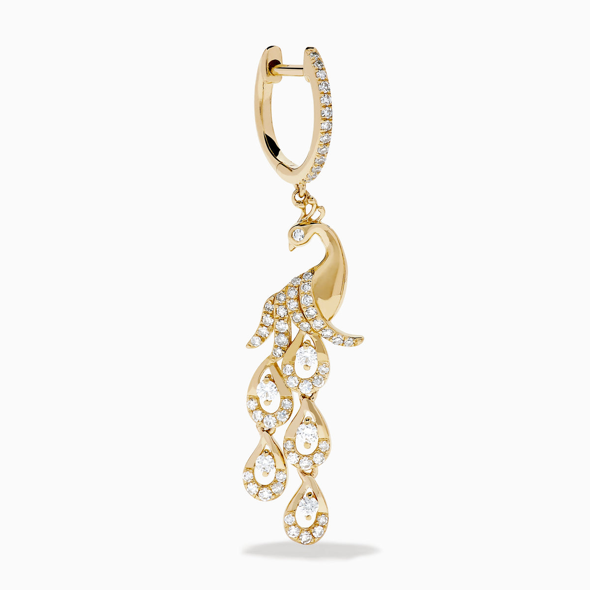 Diamond Peacock Drop Earrings in 14K Yellow Gold view 3