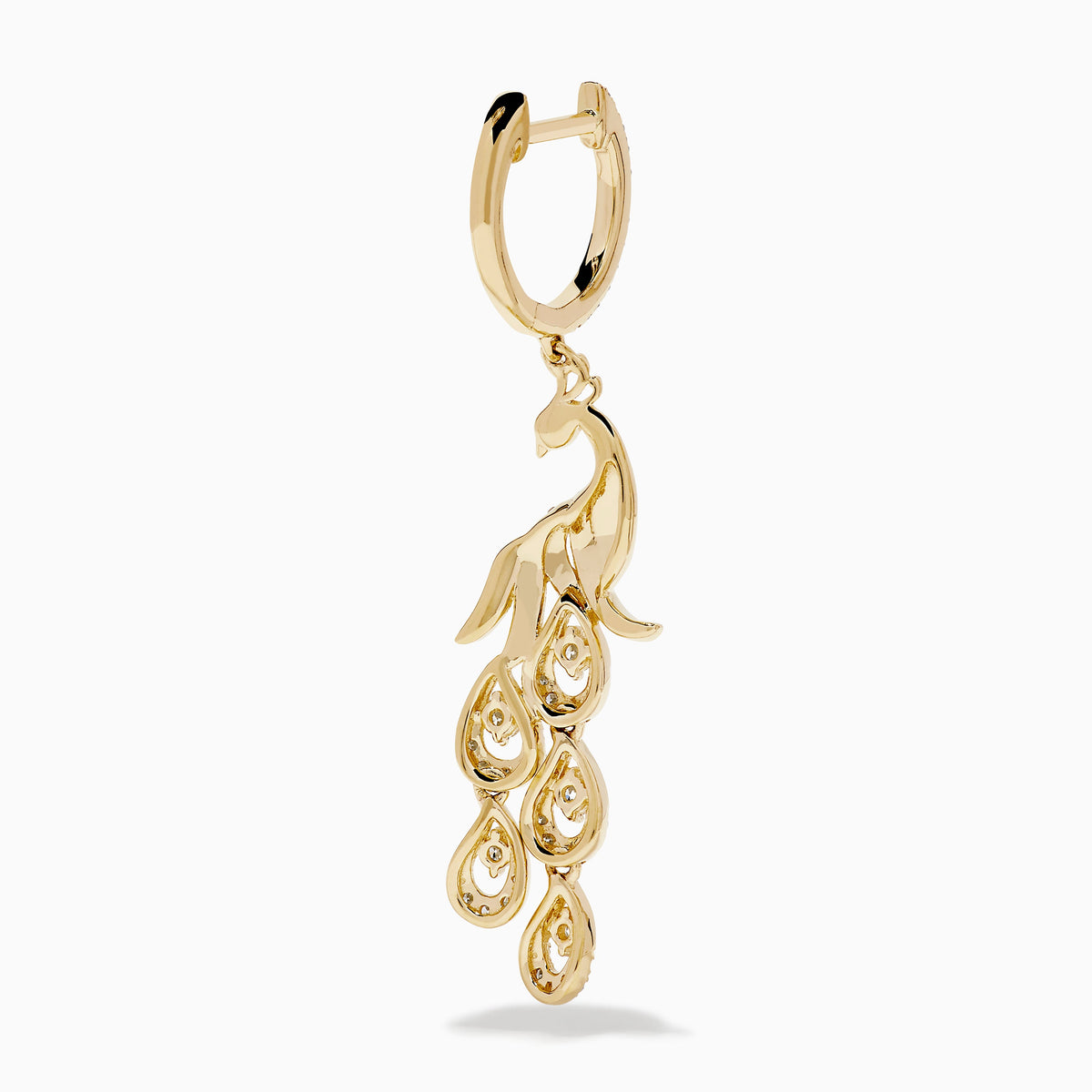 Diamond Peacock Drop Earrings in 14K Yellow Gold view 4