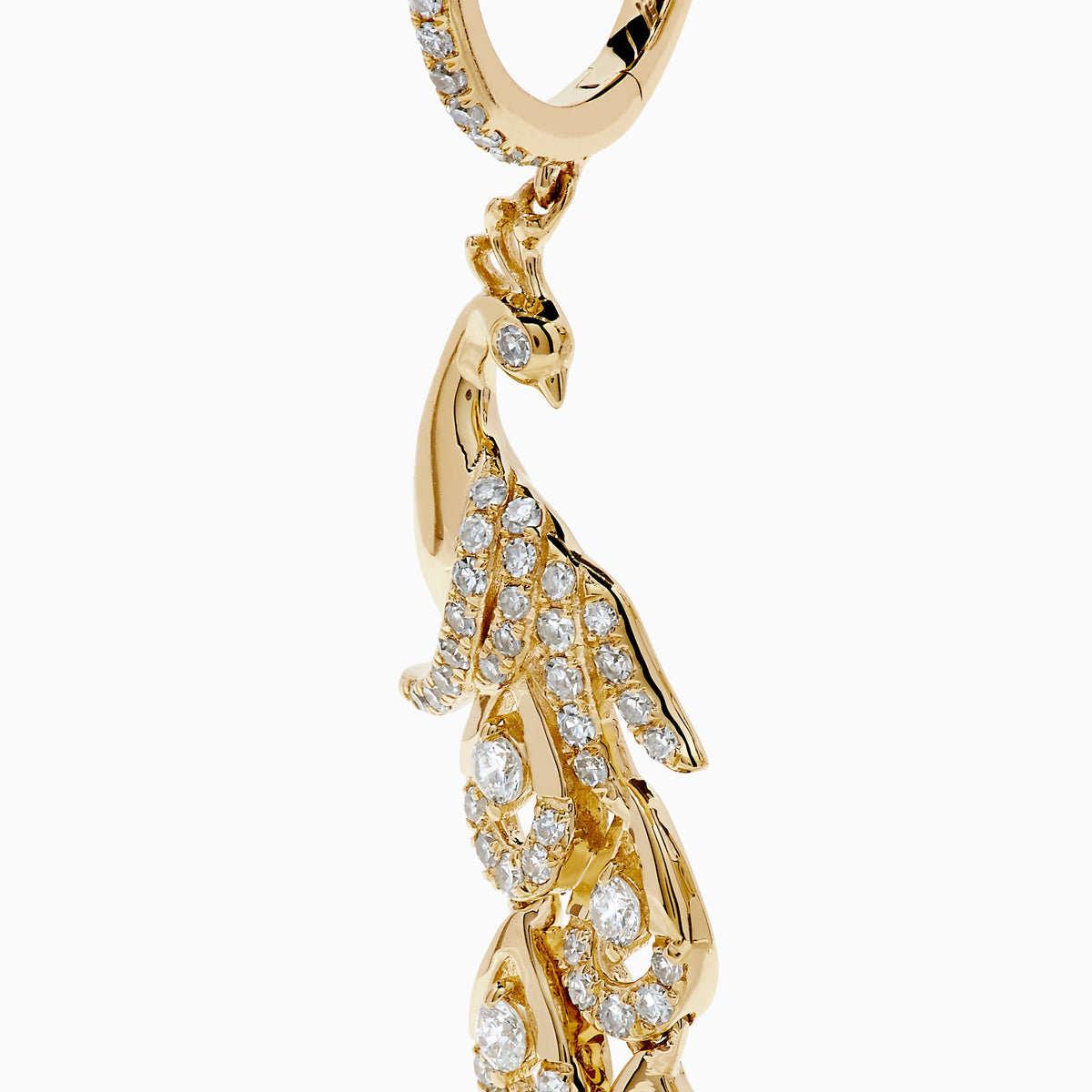 Diamond Peacock Drop Earrings in 14K Yellow Gold view 2