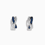 Blue Sapphire & Diamond Mini Hoop Earrings in 14K White Gold, 0.33 ctw
