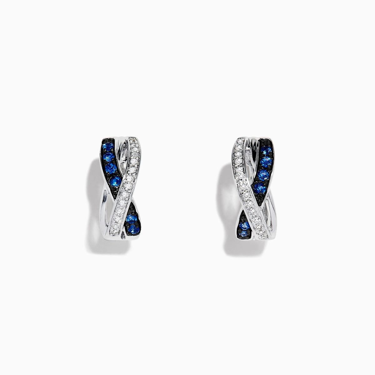 Blue Sapphire & Diamond Mini Hoop Earrings in 14K White Gold, 0.33 ctw