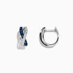 Blue Sapphire & Diamond Mini Hoop Earrings in 14K White Gold, 0.33 ctw view 2