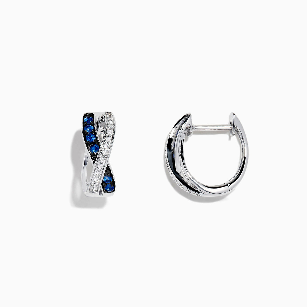 Blue Sapphire & Diamond Mini Hoop Earrings in 14K White Gold, 0.33 ctw view 2