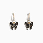 Espresso & White Diamond Butterfly Earrings in 14K Yellow Gold, 0.57 ctw