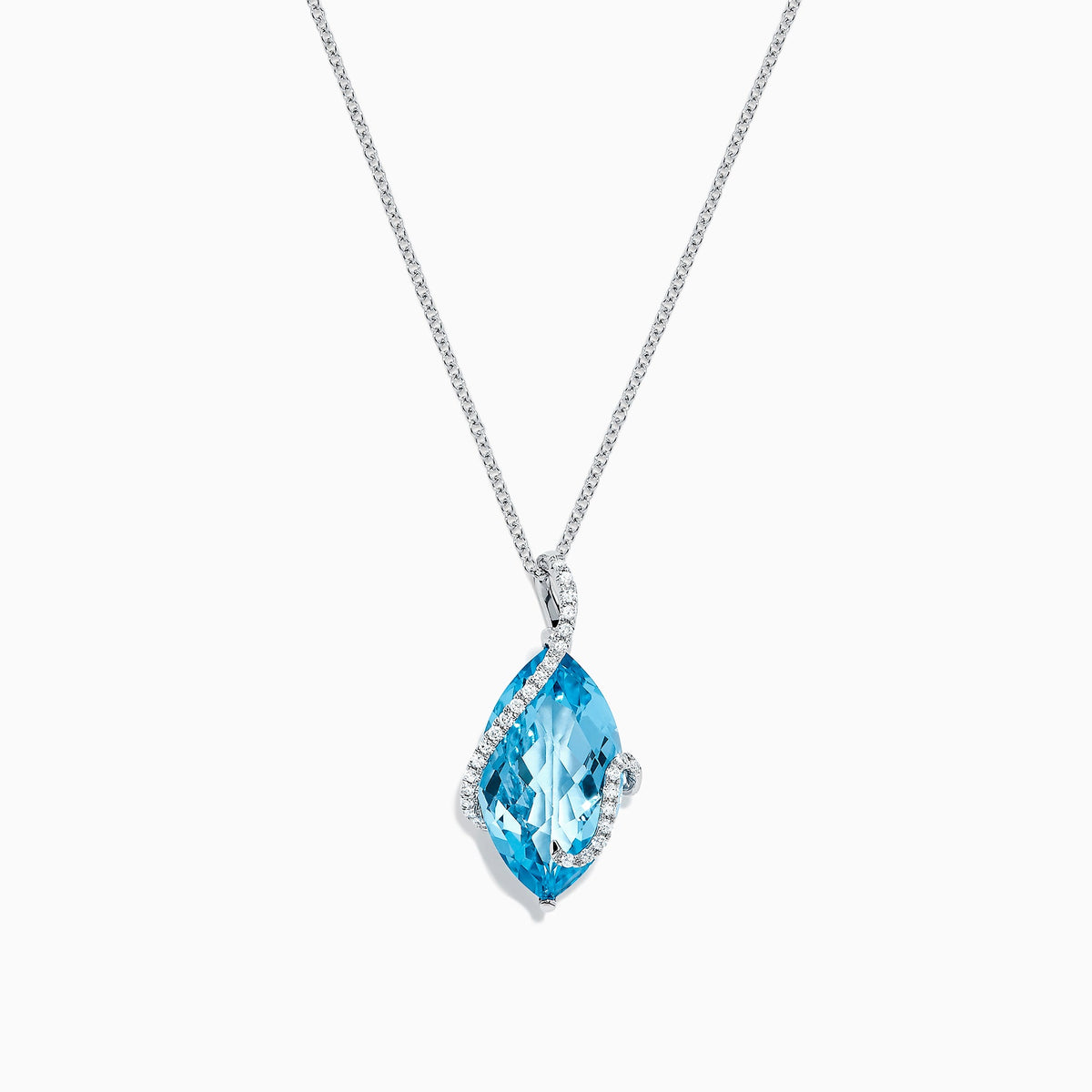 Blue Topaz & Diamond Pendant in 14K White Gold, 7.27 ctw