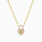 Diamond Heart Lock Pendant in 14K Yellow Gold