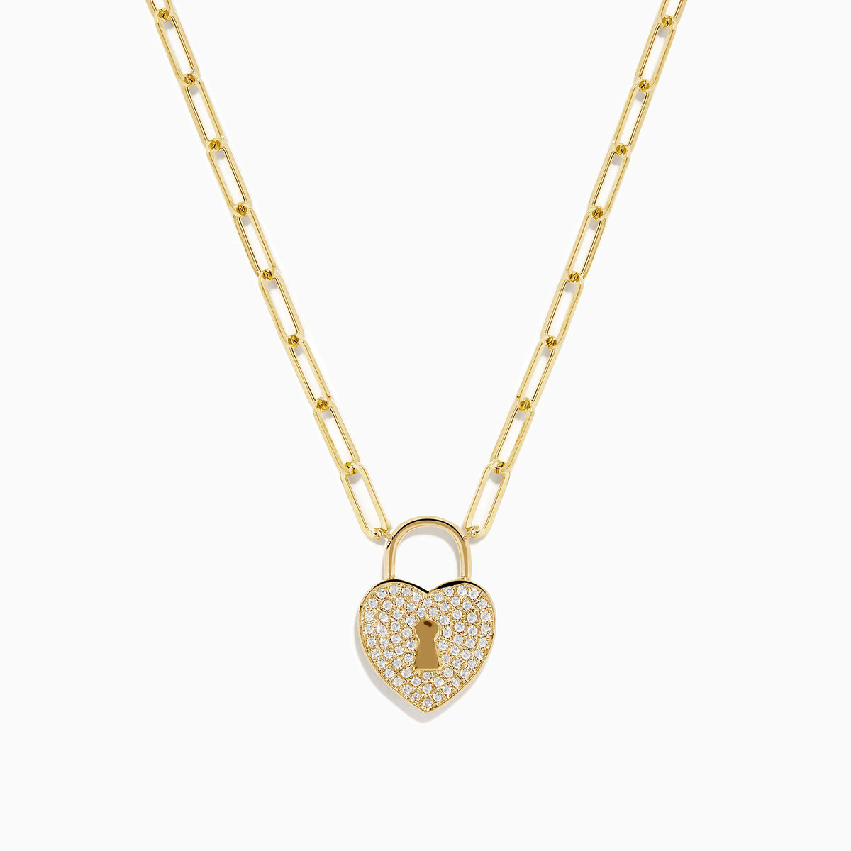 Diamond Heart Lock Pendant in 14K Yellow Gold