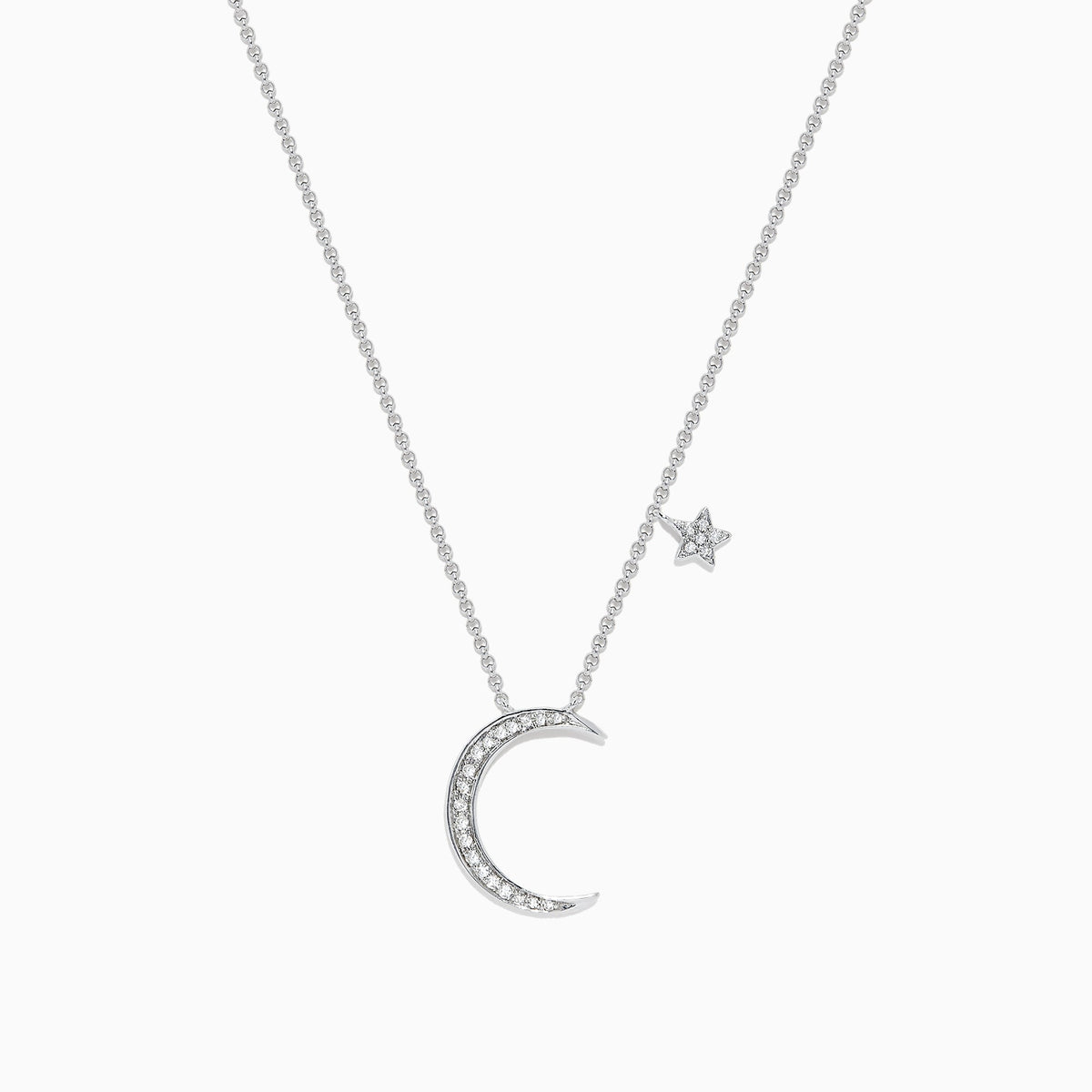Diamond Crescent & Star Necklace in 14K White Gold, 0.09 ctw