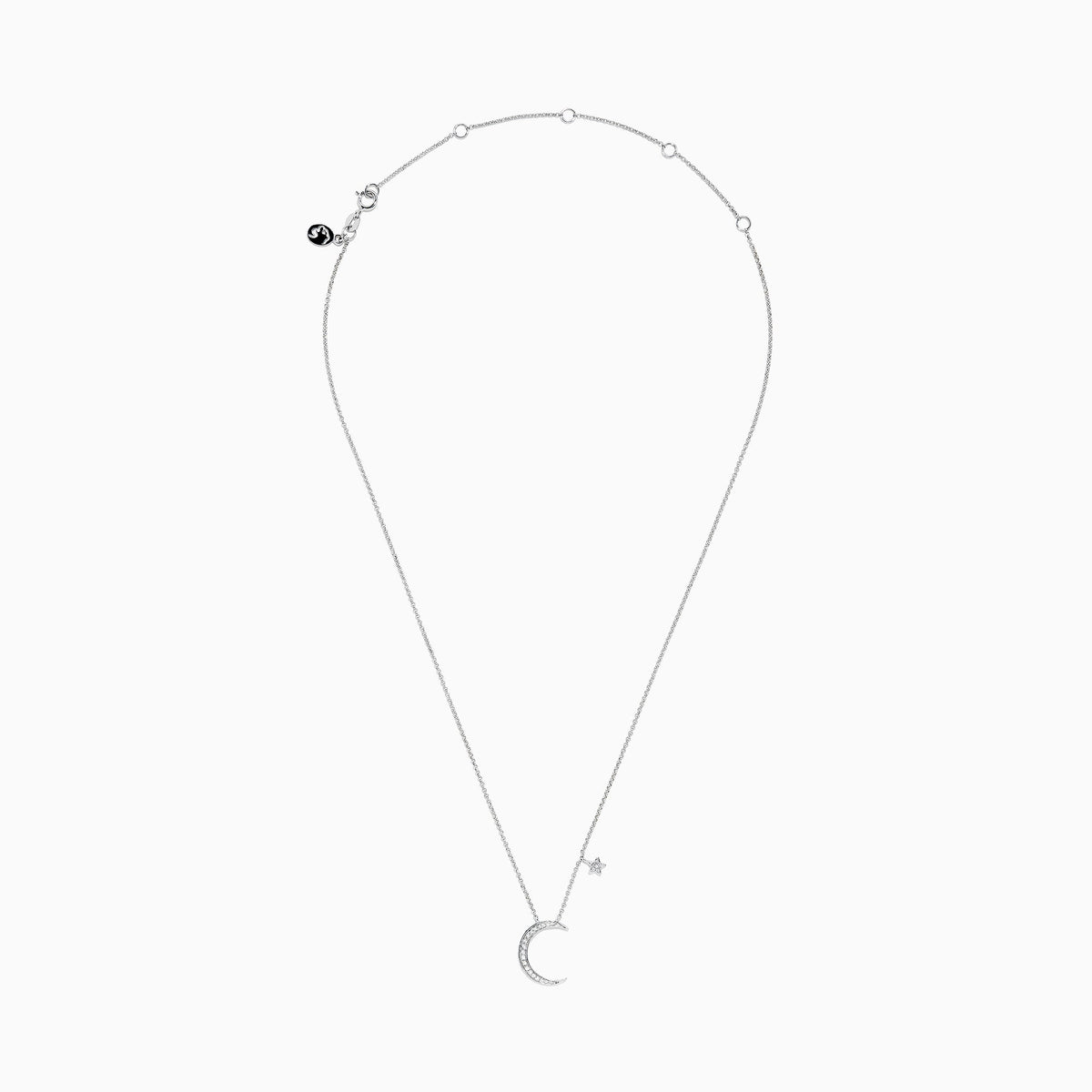 Diamond Crescent & Star Necklace in 14K White Gold, 0.09 ctw view 3