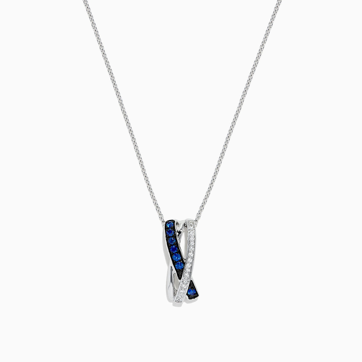 Blue Sapphire and Diamond Pendant in 14K White Gold, 0.26 ctw