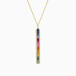 Sapphire and Diamond Vertical Pendant in 14K Yellow Gold, 2.06 ctw