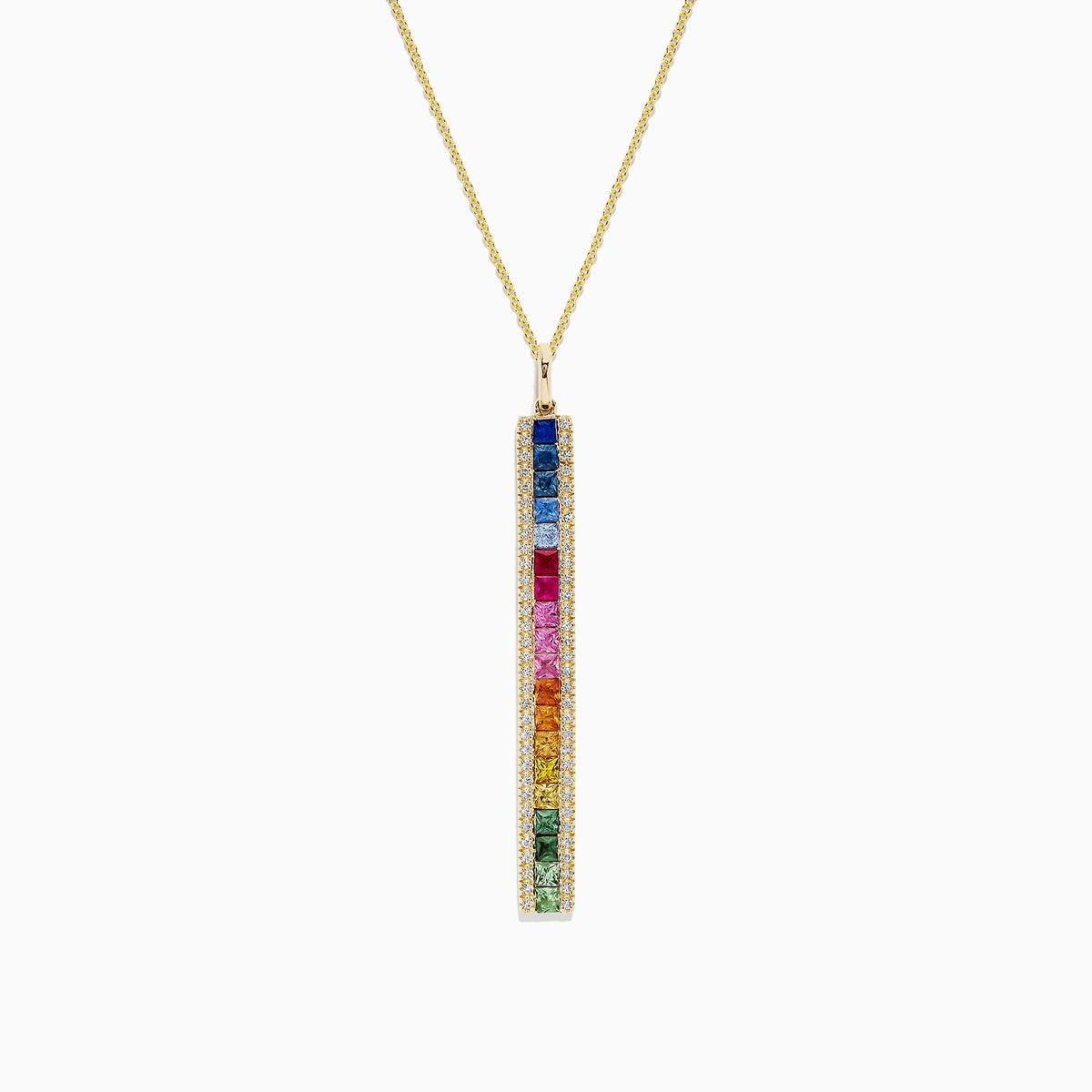 Sapphire and Diamond Vertical Pendant in 14K Yellow Gold, 2.06 ctw