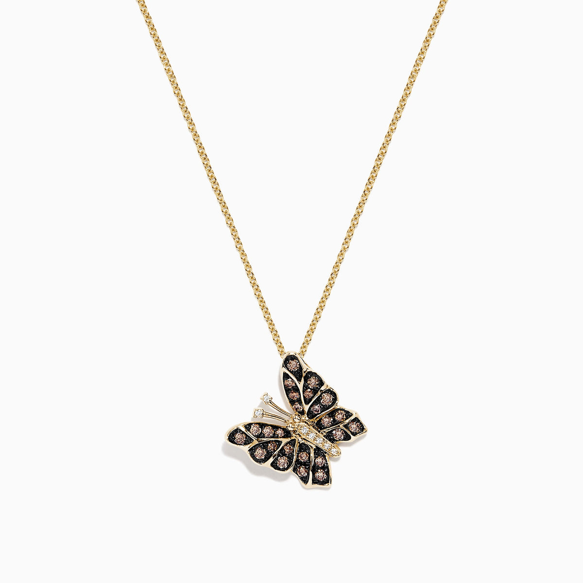 Espresso Brown and White Diamond Butterfly Pendant in 14K Yellow Gold