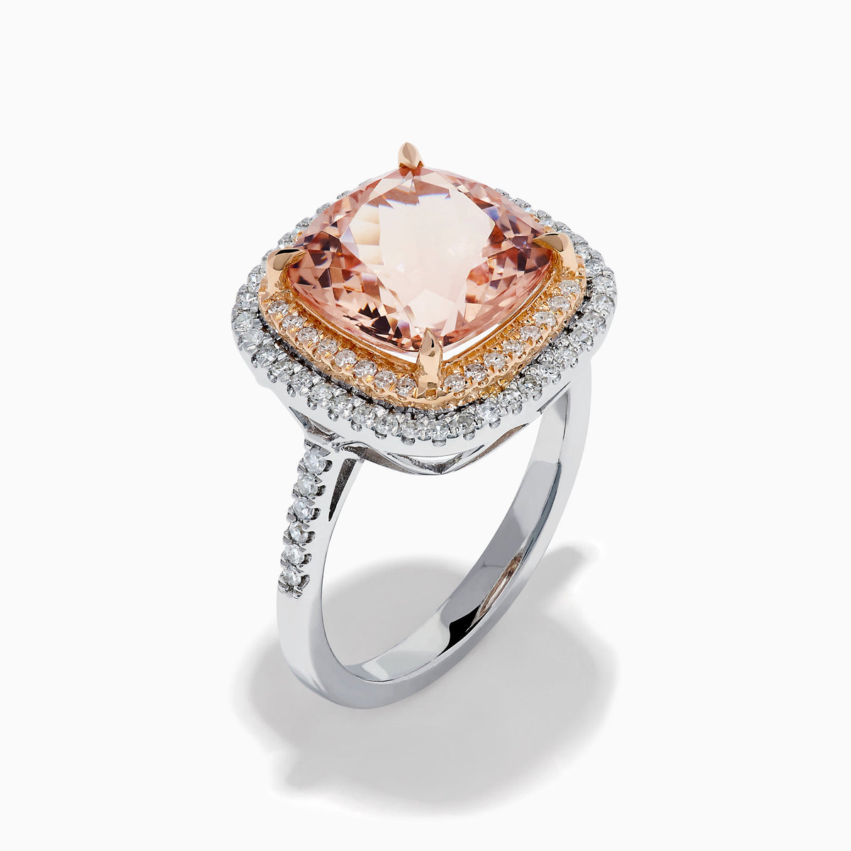 Morganite and Diamond Double Halo Ring in 14K Rose and White Gold view 3