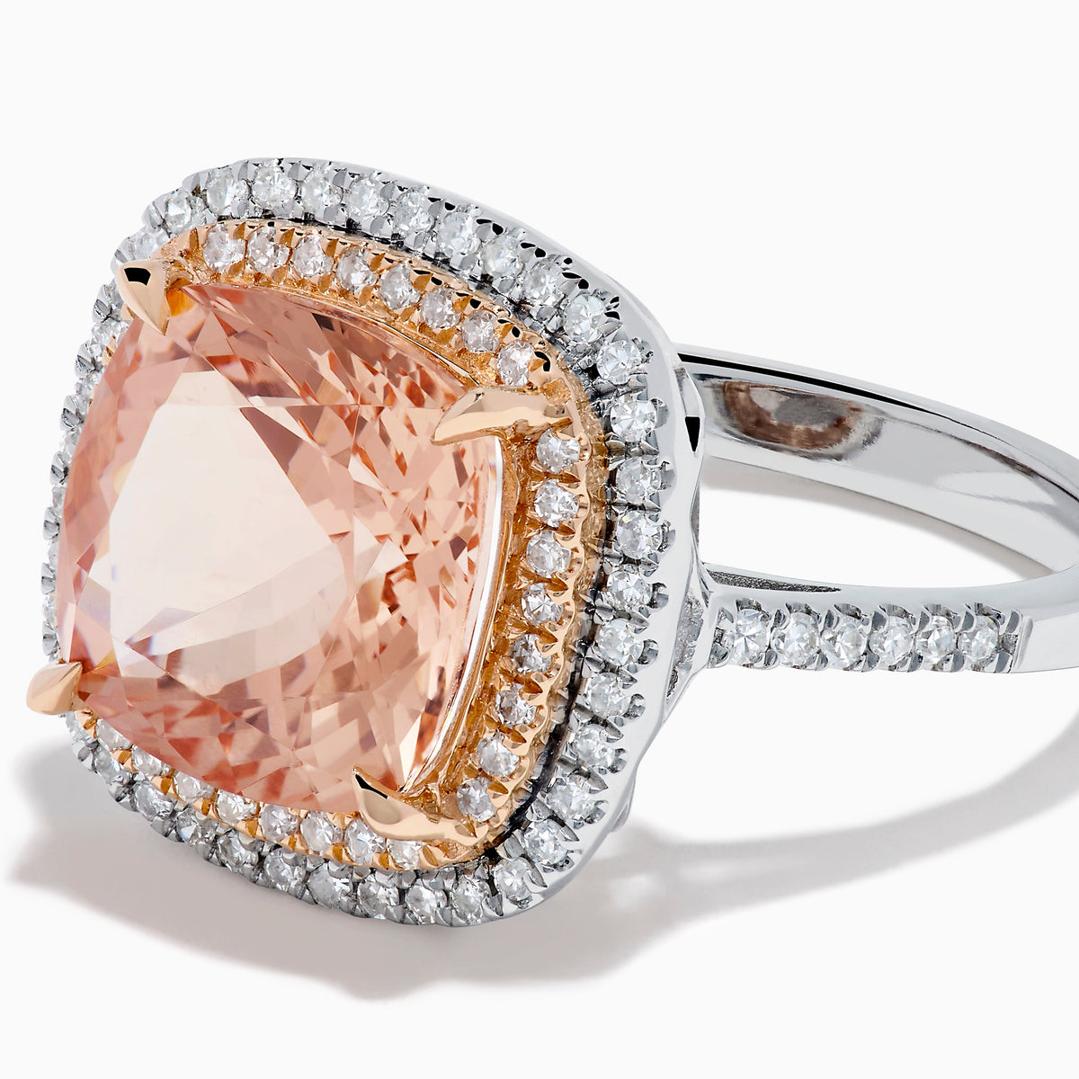 Morganite and Diamond Double Halo Ring in 14K Rose and White Gold view 2