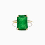 Green Jade and Diamond Ring in 14K Yellow Gold