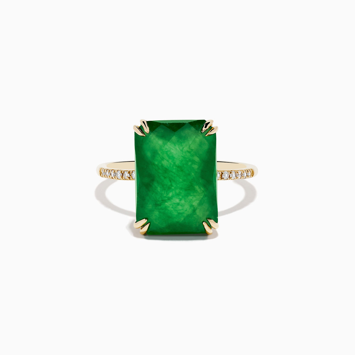 Green Jade and Diamond Ring in 14K Yellow Gold