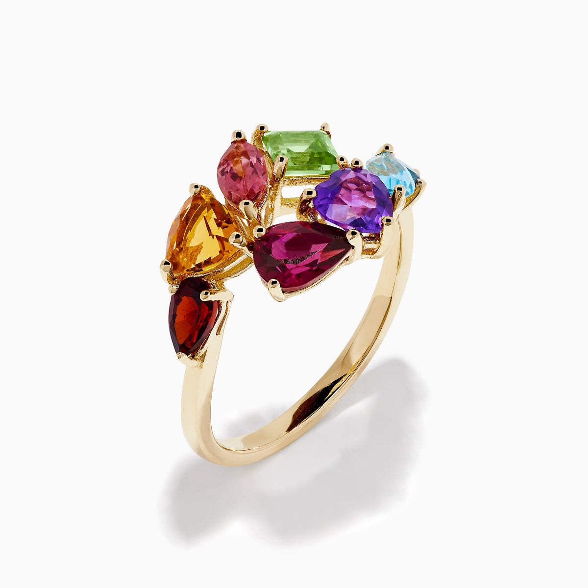 Multi Color Gemstone Bypass Ring in 14K Yellow Gold view 3