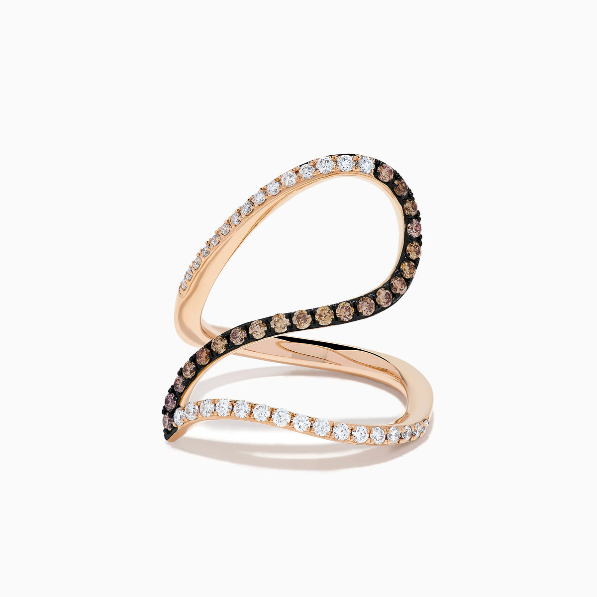 Espresso and White Diamond Pave Wave Ring in 14K Rose Gold