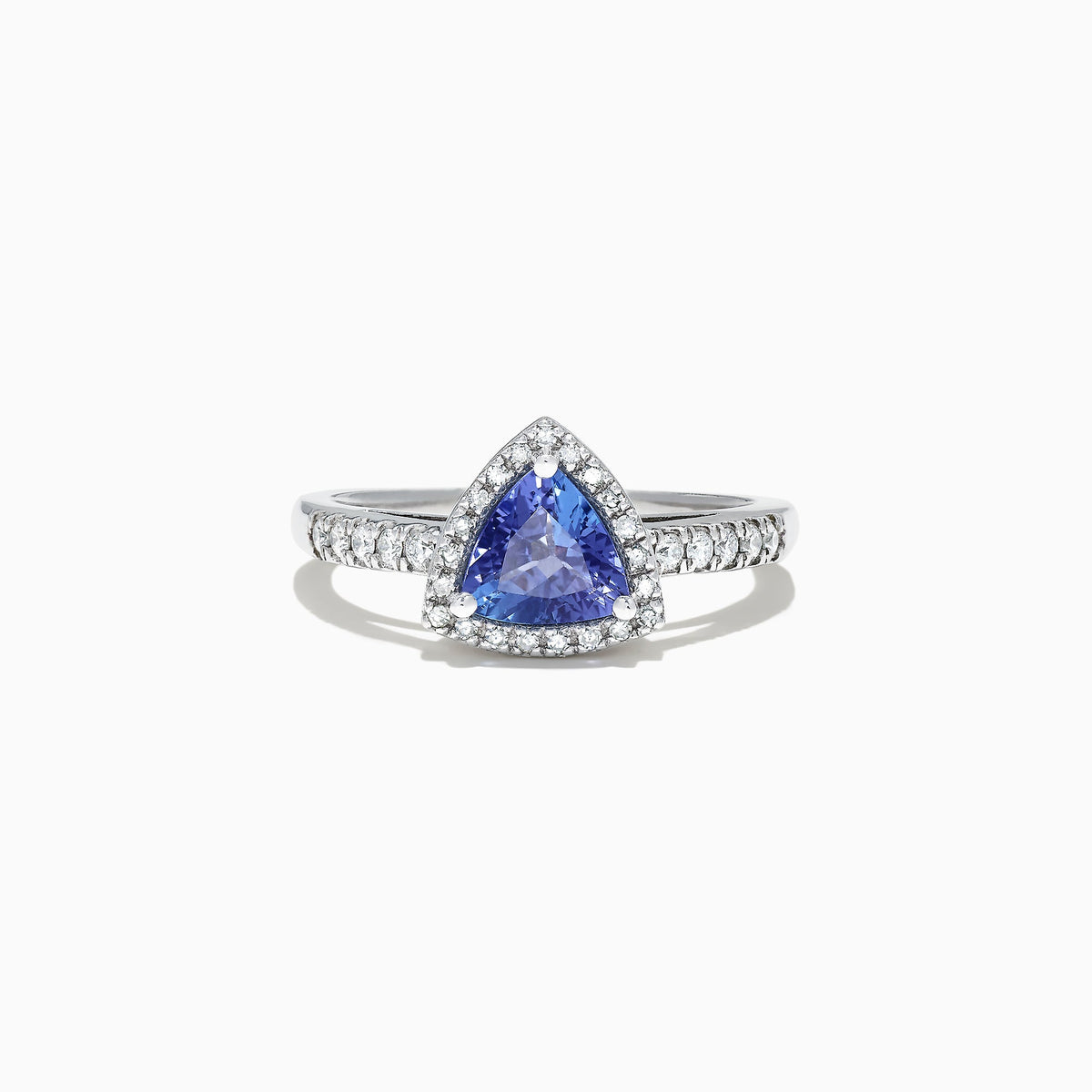 Trillion Tanzanite and Diamond Ring in 14K White Gold, 0.96 ctw