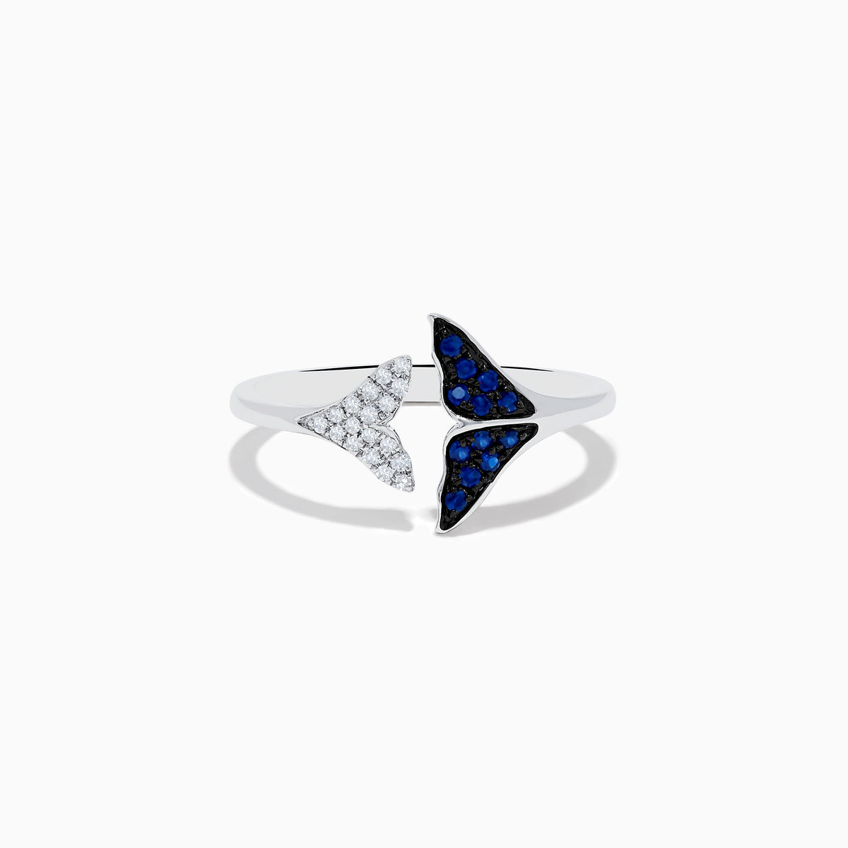 Sapphire and Diamond Whale Tails Ring in 14K White Gold, 0.18 ctw