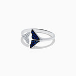 Sapphire and Diamond Whale Tails Ring in 14K White Gold, 0.18 ctw view 2