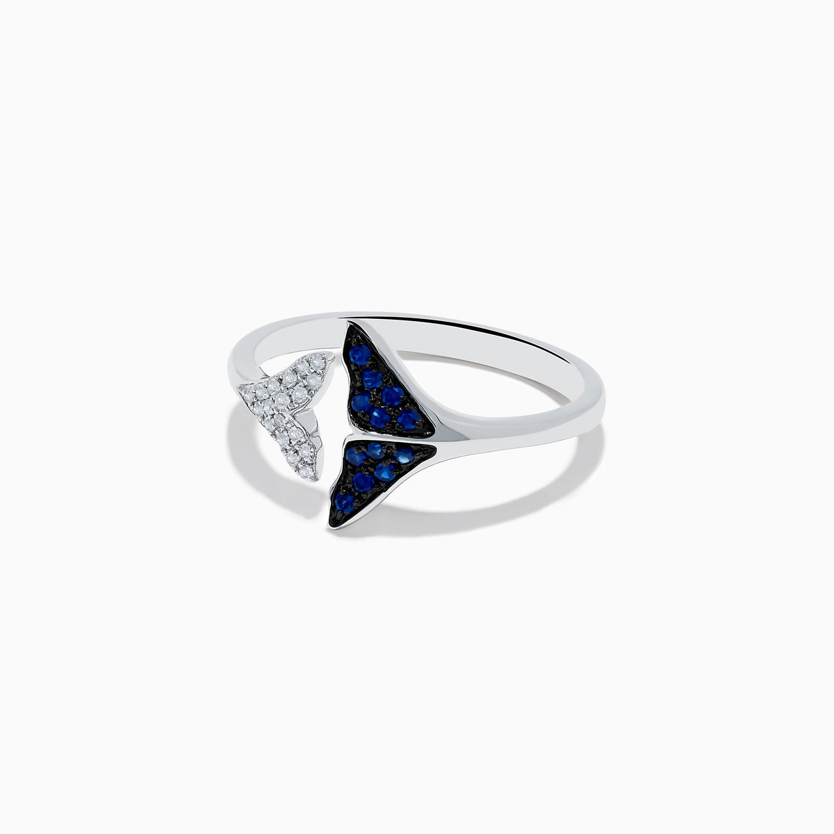 Sapphire and Diamond Whale Tails Ring in 14K White Gold, 0.18 ctw view 2