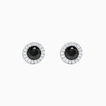 Black and White Diamond Stud Earrings in 14K White Gold, 0.91 ctw