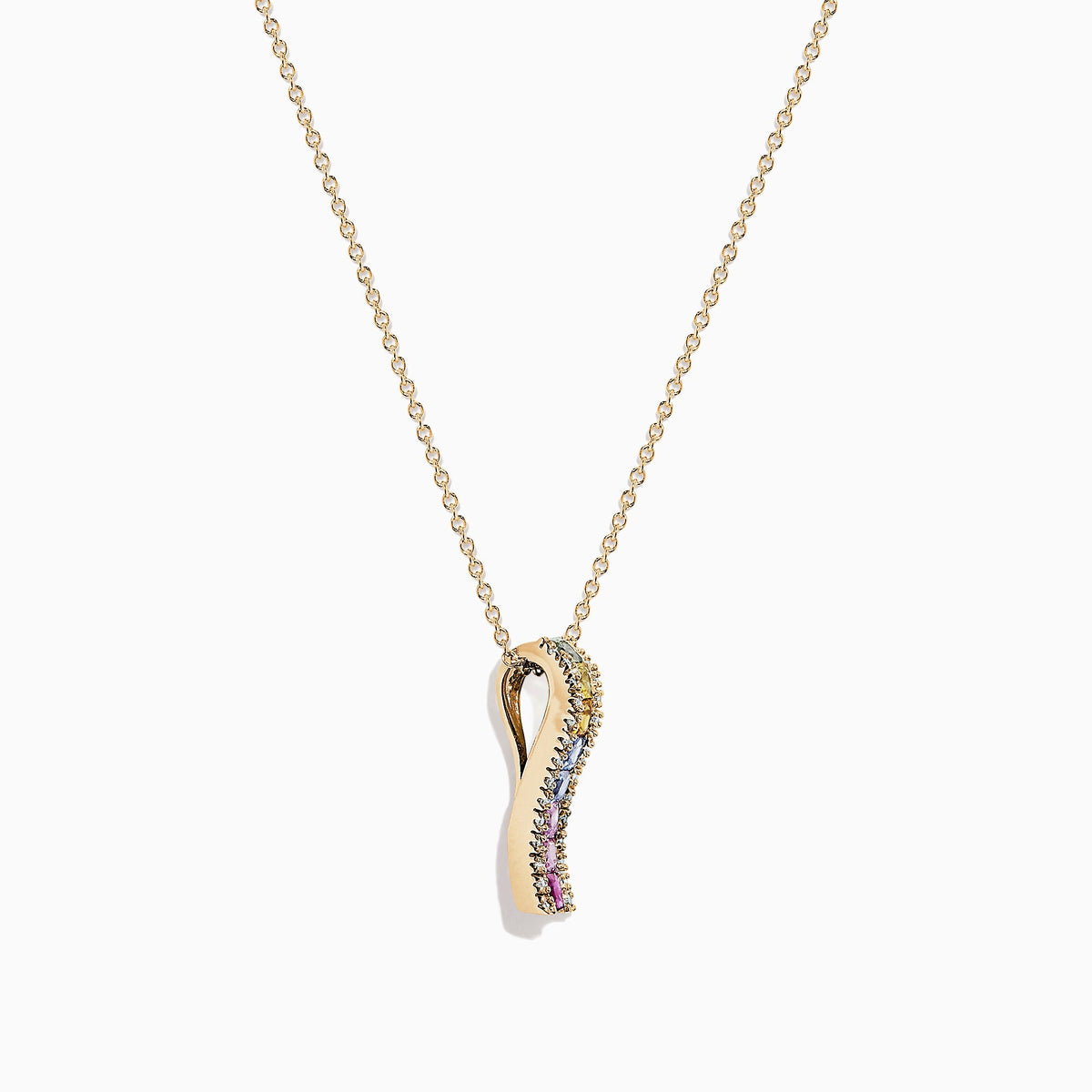 Multi Sapphire & Diamond Pendant in 14K Yellow Gold, 1.17 ctw view 3