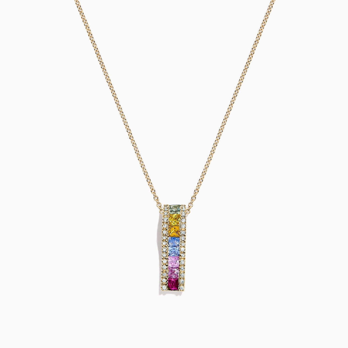 Multi Sapphire & Diamond Pendant in 14K Yellow Gold, 1.17 ctw