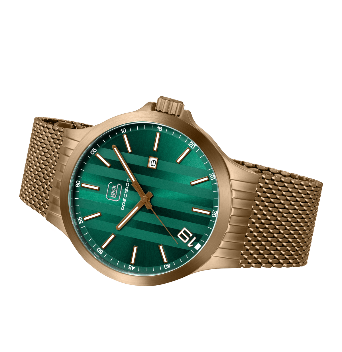 GLOCK Quartz Watch in Coyote Steel, Green Dial, Coyote Bracelet