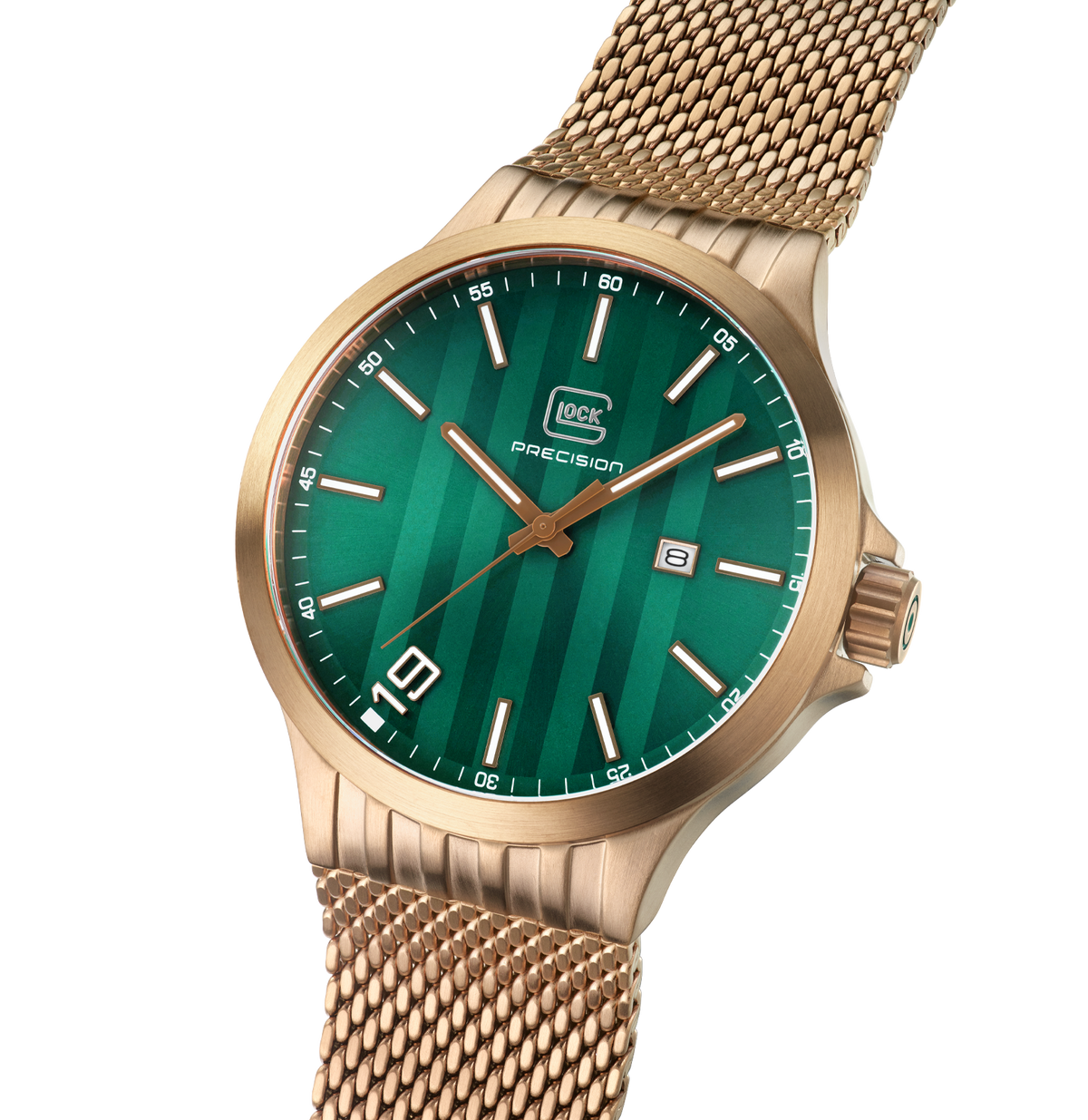 GLOCK Quartz Watch in Coyote Steel, Green Dial, Coyote Bracelet