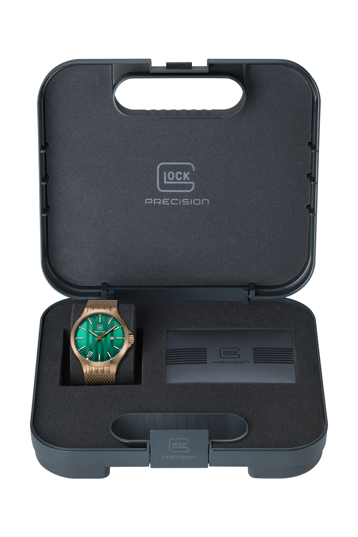 GLOCK Quartz Watch in Coyote Steel, Green Dial, Coyote Bracelet