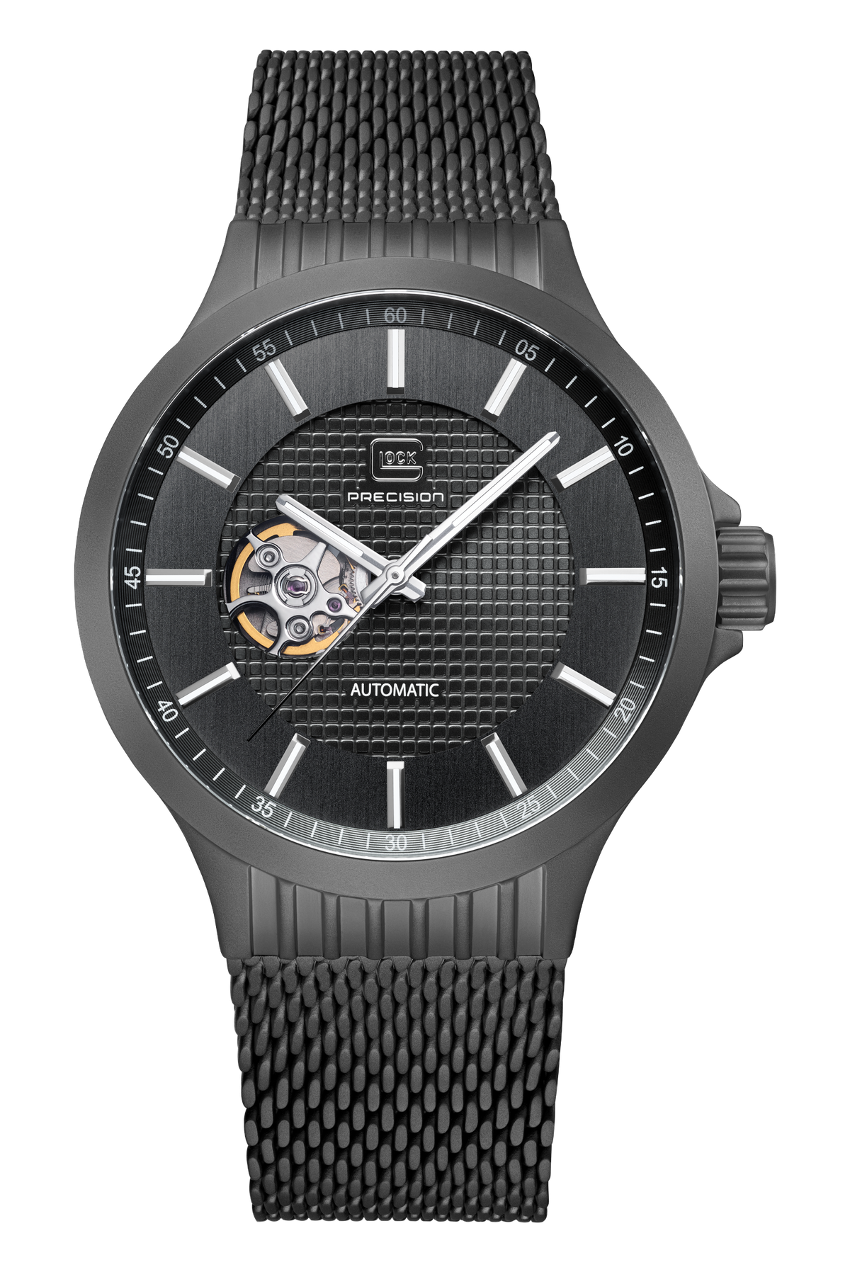 GLOCK Open Heart Automatic Watch in Gunmetal Steel, Gunmetal Dial, Gunmetal Bracelet