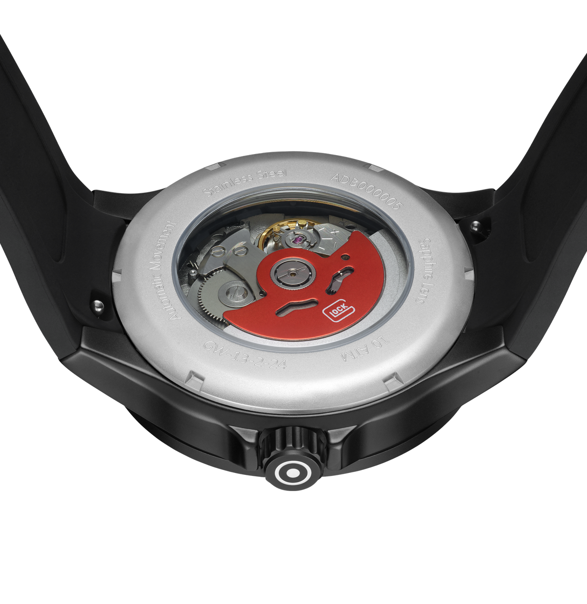 GLOCK Open Heart Automatic Watch in Gunmetal Steel, Black Dial, Black Strap